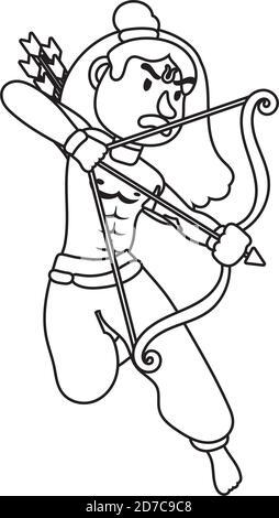 rama god avec arc style ligne de caractère dessin vectoriel d'illustration Illustration de Vecteur