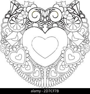 Gribouillages dessinés à la main bonne Saint Valentin avec symbole et éléments thème forme coeur Illustration de Vecteur