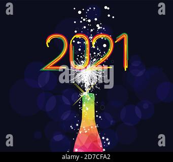 Bonne carte de vœux de nouvel an 2021 ou affiche avec explosion de champagne triangle coloré Illustration de Vecteur