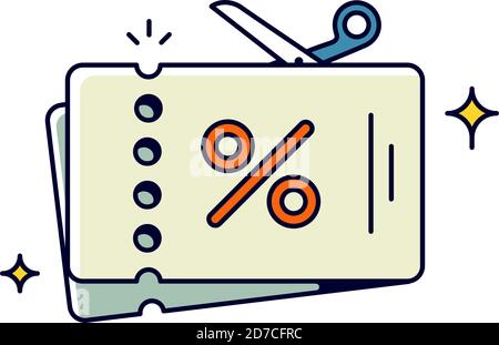 Coupon ciseaux. Vecteur. Icône de billet de cinéma. Remises et promotions. Contour de style plat. Illustration pour site Web ou impression. Illustration de Vecteur