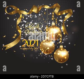 Bonne année 2021. Modèle de carte de vœux pour les fêtes d'hiver. Affiches des fêtes du nouvel an. Joyeux nouvel an sur fond de fête sombre Illustration de Vecteur