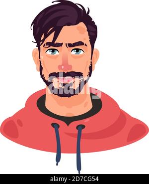 Illustration d'un jeune homme élégant. Vecteur. Dessin animé beau barbu homme. Héros pour la publicité et le design. Un look sportif et lumineux. Profil de taille basse avat Illustration de Vecteur