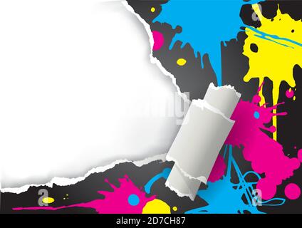 Papier déchiré avec couleurs d'impression. Papier déchiré avec emplacement pour votre image ou texte. Concept de présentation de l'impression couleur. Vecteur disponible. Illustration de Vecteur