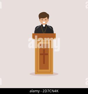 Prêtre donnant le discours de Tribune. Prédicateur catholique. Illustration vectorielle Illustration de Vecteur