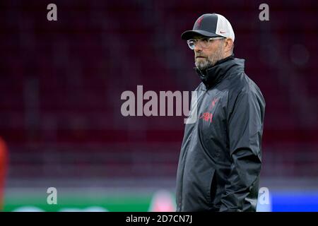 L'entraîneur ead Jurgen Klopp du FC Liverpool avant la Ligue des champions de l'UEFA, Group Stage, le match de football du Groupe D entre Ajax et Liverpool le 21 octobre Banque D'Images