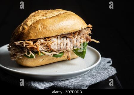 Sandwich avec de la viande tirée sur l'assiette Banque D'Images