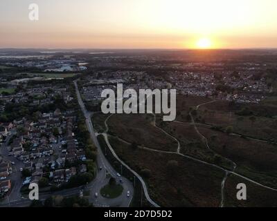 Une vue aérienne au coucher du soleil de Canford Heath à Poole Royaume-Uni Banque D'Images