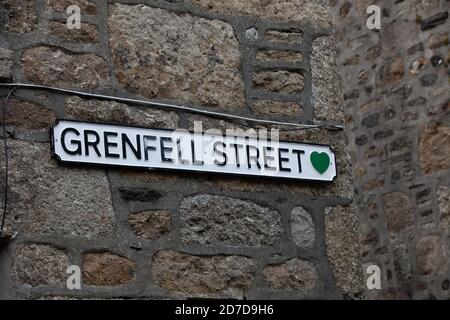 Panneau de la rue Grenfell à Mousehole, Cornwall Banque D'Images