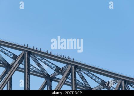 Les gens qui marchent sur le côté ouest du pont Une ascension du Sydney Harbour Bridge en Australie sur un jour sans nuages Banque D'Images