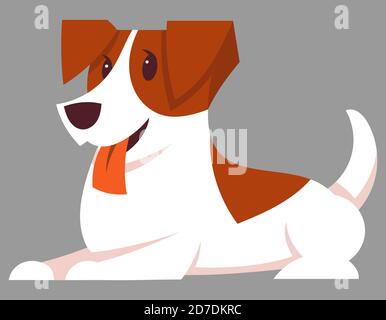 Chien allongé Jack Russell Terrier. Animaux de compagnie mignons de style dessin animé. Illustration de Vecteur