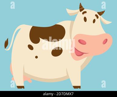 Une jolie vache debout. Animal de ferme de style dessin animé. Illustration de Vecteur
