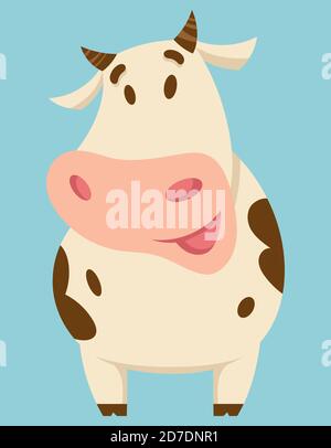 Une jolie vache debout. Animal de ferme de style dessin animé. Illustration de Vecteur