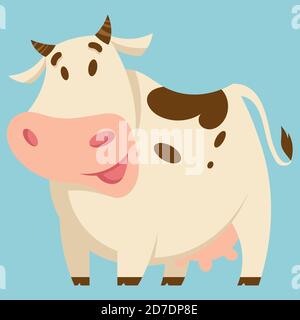 Une jolie vache debout. Animal de ferme de style dessin animé. Illustration de Vecteur