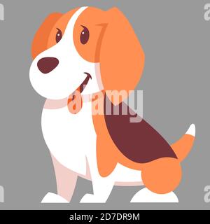 Chien Beagle assis. Adorable animal de compagnie de style dessin animé. Illustration de Vecteur