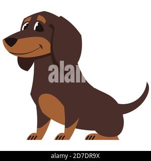 Chien assis Dachshund. Adorable animal de compagnie de style dessin animé. Illustration de Vecteur