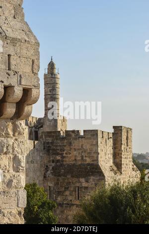 Tour de David. Le célèbre minaret de la vieille ville de Jérusalem. Banque D'Images