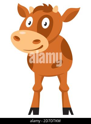 Un joli veau debout. Animal de ferme de style dessin animé. Illustration de Vecteur