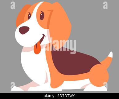 Chien Beagle couché. Adorable animal de compagnie de style dessin animé. Illustration de Vecteur