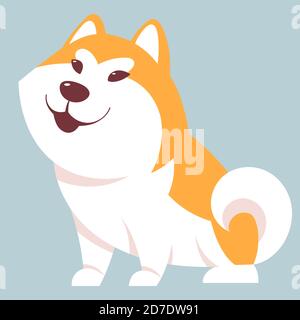 Chien assis Akita Inu. Adorable animal de compagnie de style dessin animé. Illustration de Vecteur