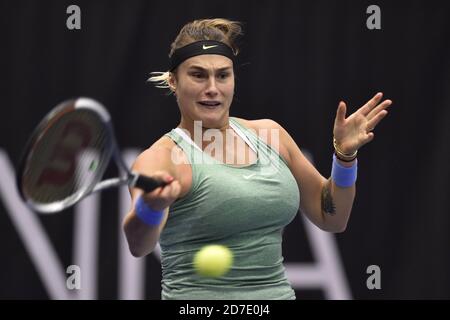 ***CTK POOL*** Aryna Sabalenka de Biélorussie joue un coup contre Cari Gauff des Etats-Unis lors du tournoi de tennis J&T Banka Ostrava Open 2020 à Ostrava, République Tchèque, le 22 octobre 2020. (CTK photo/Jaroslav Ozana) Banque D'Images