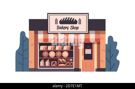 moderne boulangerie bâtiment façade vide aucune personne cafétéria plat illustration vectorielle horizontale Illustration de Vecteur