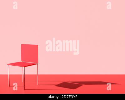 Décor concept, chaise rouge et espace vide sur le mur. rendu 3d Banque D'Images