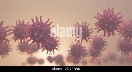 Poliovirus avec récepteurs (pointes). Maladie infectieuse causant la polio (ou poliomyélite) qui se transmet par des aliments, de l'eau ou de la salive contaminés. Banque D'Images