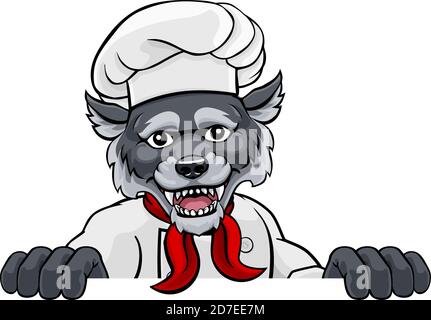 Le Chef Loup Mascot Signe Le Personnage De Dessin Animé Illustration de Vecteur