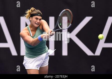 Ostrava, République tchèque. 22 octobre 2020. ***CTK POOL*** Aryna Sabalenka de Biélorussie joue un coup contre Cari Gauff des Etats-Unis lors du tournoi de tennis J&T Banka Ostrava Open 2020 à Ostrava, République Tchèque, le 22 octobre 2020. Crédit: Jaroslav Ozana/CTK photo/Alay Live News Banque D'Images