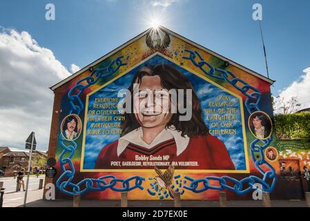 Fresque de Bobby Sands sur Falls Road à Belfast, Irlande du Nord, Royaume-Uni Banque D'Images