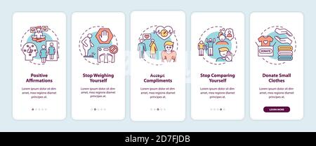 Conseils de positivité corporelle intégration de l'écran de la page d'application mobile avec des concepts Illustration de Vecteur