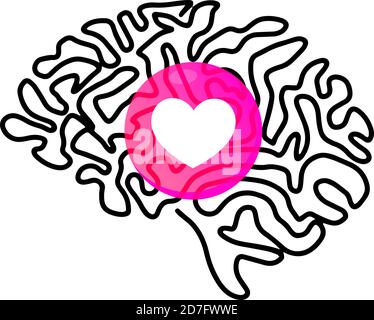 Journée mondiale de la santé mentale. Illustration du vecteur de traitement médical de la santé mentale. Main dessin main de l'icône du cerveau humain avec le ballon de coeur isolé sur blanc Illustration de Vecteur