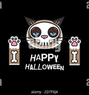 Chat grognon en costume de squelette. Joyeux halloween Illustration de Vecteur