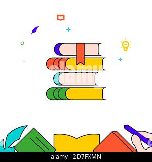 Pile de livres avec icône de ligne remplie de signet, illustration simple Illustration de Vecteur