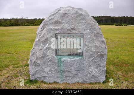 Premier vol réussi d'un point d'avion au monument commémoratif national de Wright Brothers, Kill Devil Hills, Caroline du Nord NC, États-Unis. Banque D'Images