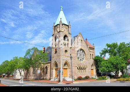 Église épiscopale Saint-Jean dans le centre-ville historique de Portsmouth, Virginie, États-Unis. Banque D'Images