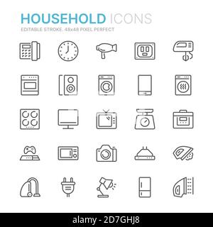 Collection d'icônes de la gamme de ménages. 48x48 Pixel Perfect. Contour modifiable Illustration de Vecteur