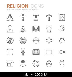 Collection d'icônes de la ligne de religion. 48x48 Pixel Perfect. Contour modifiable Illustration de Vecteur