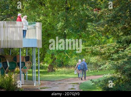 Les visiteurs voient les couleurs changeantes pendant l'automne dans le jardin botanique de l'université de Cambridge, en Angleterre. Banque D'Images