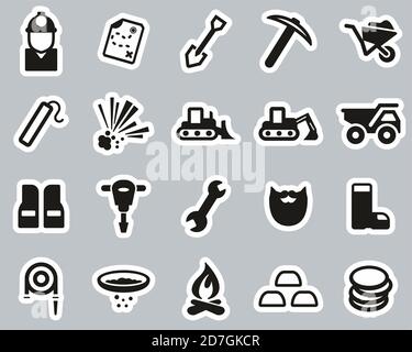 Autocollant noir et blanc Gold Rush ou Gold Mining Icons Définir grand Illustration de Vecteur