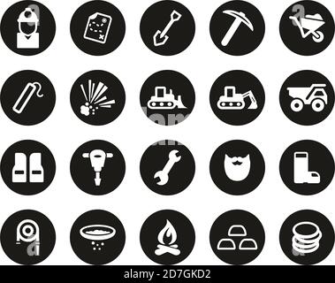 Gold Rush ou Gold Mining Icons blanc sur Black Flat Design Circle Set Big Illustration de Vecteur