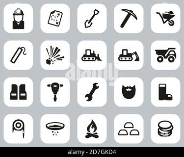 Gold Rush ou Gold Mining Icons Noir & blanc plat Ensemble de design grand Illustration de Vecteur