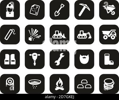 Gold Rush ou Gold Mining Icons blanc sur Black Flat Ensemble de design grand Illustration de Vecteur