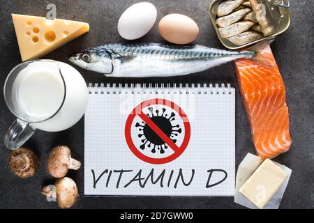 Un régime riche en vitamine D et résistance aux virus. Sources naturelles de vitamine D dans les aliments Banque D'Images