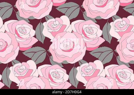 Motif Art floral vectoriel sans couture avec roses. Roses roses roses et blanches en bouquets. Illustration de Vecteur