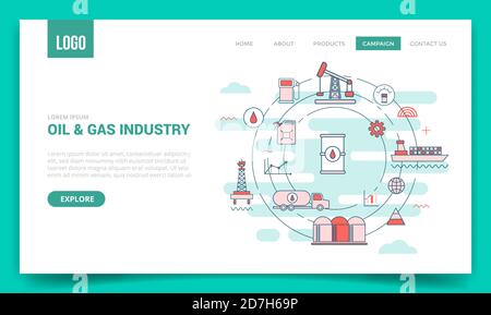concept de l'industrie pétrolière avec icône en forme de cercle pour le modèle de site web ou page d'accueil page d'accueil Illustration de Vecteur