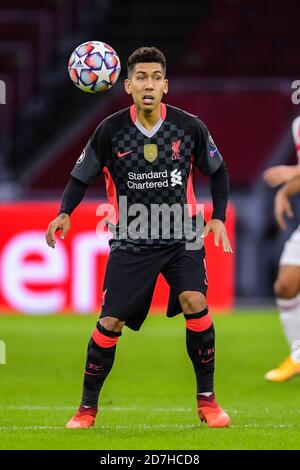 AMSTERDAM, PAYS-BAS - OCTOBRE 21 : Roberto Firmino du FC Liverpool lors du match de la Ligue des champions de l'UEFA entre Ajax et Liverpool à l'arène Johan Cruijff le 21 octobre 2020 à Amsterdam, pays-Bas (photo de Gerrit van Keulen/Orange Pictures) Banque D'Images