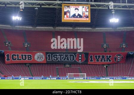 AMSTERDAM, PAYS-BAS - OCTOBRE 21: Johan Cruijff Arena - Fan / supporter bannière: 1 club, 1 stad, 1 vak. Avant le match de l'UEFA Champions League entre Ajax et Liverpool à l'arène Johan Cruijff le 21 octobre 2020 à Amsterdam, pays-Bas (photo de Gerrit van Keulen/Orange Pictures) Banque D'Images