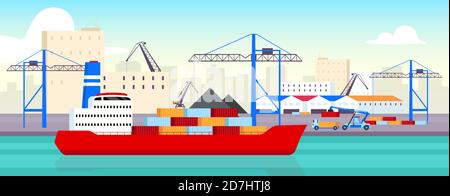 Illustration du vecteur de couleur plat Sea port Illustration de Vecteur