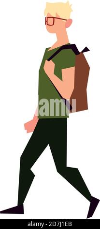 jeune homme avec sac à dos activités de marche loisirs ou de loisirs en plein air illustration vectorielle Illustration de Vecteur